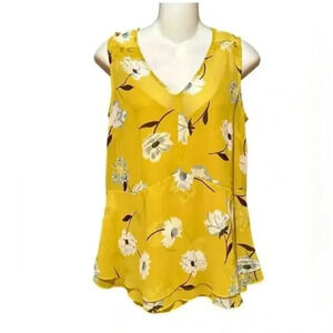 Cabi Simone Dazzle 3782 Cami Lined Floral Print Peplum 2 Pc Blouse Yellow size S